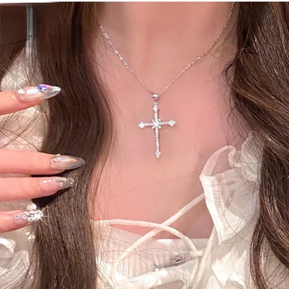 Exquisite Crystal Zircon Cross Necklace